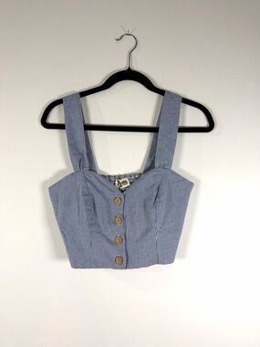 Show Me Your MuMu Blue Gingham Button Crop Top